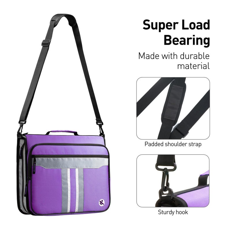 Kinbashi 2-Inch 3 Rings Zipper Binder, Holds 15-Inch Laptop, Handle and Shoulder Strap Included, Purple - Image 5